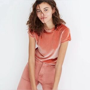 Madewell Crew Neck Velvet Peach T-Shirt EUC